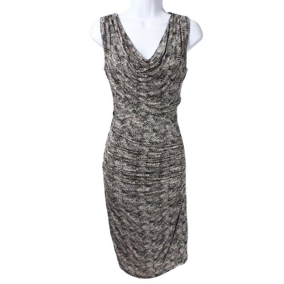 MNG MANGO Leopard Print Bodycon Draped Ruched Cowl Neck Dress Women's Size XS - Picture 1 of 4